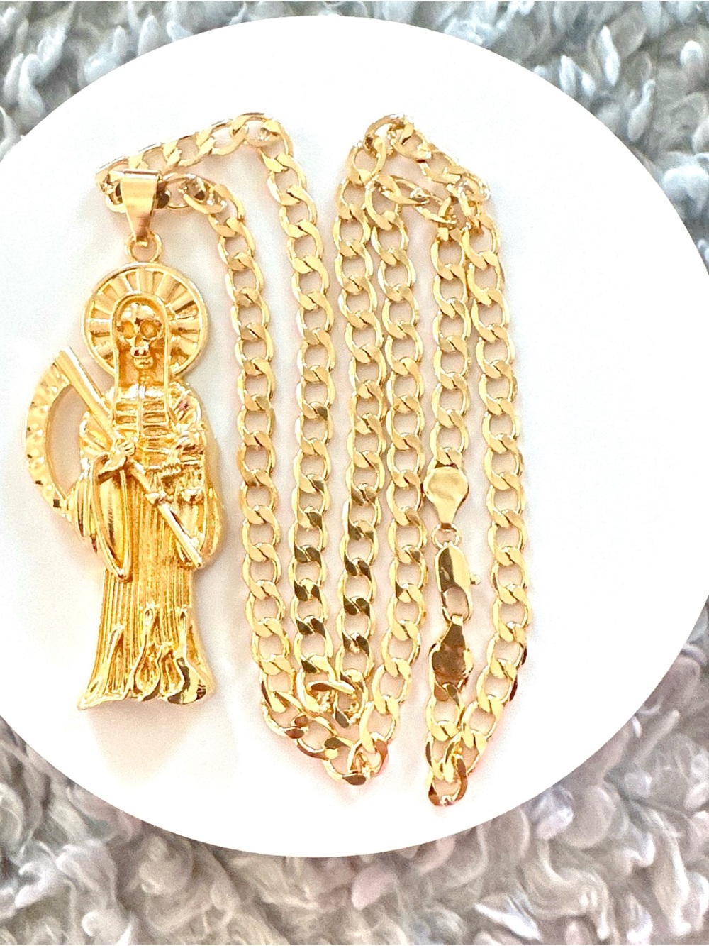 14K Gold Plated Saint Death Men’s Necklace. New